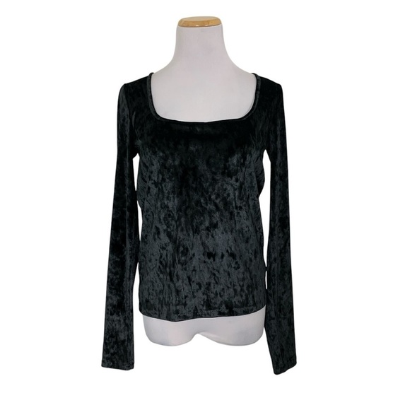 Vince Crushed Velvet Square Neck Top Womens M Black Romantic Velour Witchy Goth - Picture 1 of 16